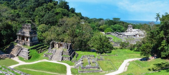 Aerial view of the Archeological site of Palenque in Chiapas. Mexico.