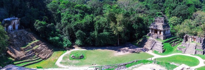 Aerial view of the Archeological site of Palenque in Chiapas. Mexico.