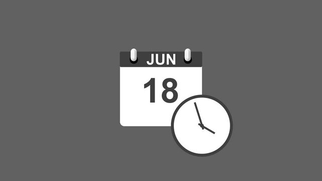 January month 18 date calendar icon clock gray color animation 4k video. 