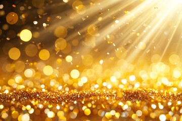 Golden Glittering Sparkles With Rays of Light Creating a Festive Atmosphere