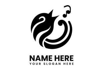 Abstract logo design featuring musical notes within a stylized, circular wave pattern.