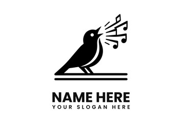 Bird singing with musical notes coming from its beak, perched on a line.