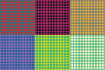 Colorful Tartan Plaid Fabric Pattern Collection in Grid Layout – Classic and Vintage Checkered Textile Backgrounds Featuring multicolor Combinations