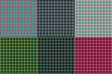 Colorful Tartan Plaid Fabric Pattern Collection in Grid Layout – Classic and Vintage Checkered Textile Backgrounds Featuring multicolor Combinations