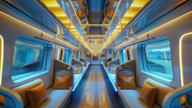 A row of seats inside a train car, ideal for travel or transportation scenes