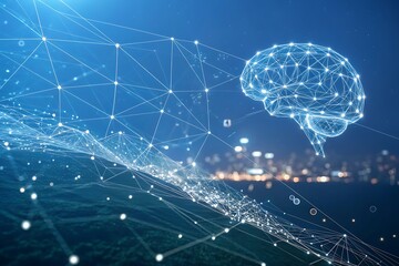 Ai and machine learning background with neural network visuals