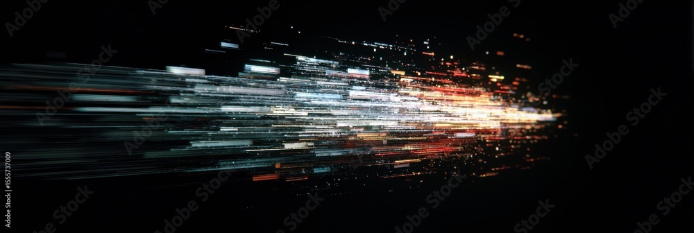 Poster a glitch animation shows a vibrant, horizontal file transfer, with a clear left side for contrast.