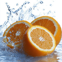 fresh delicious oranges splashing