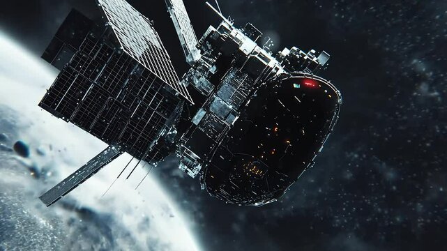 Futuristic satellite orbiting Earth