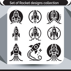 A Collection of Stylized Black and White Rocket Ship Designs for Space Exploration and Innovation