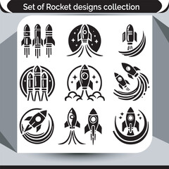 Diverse Rocketship Design Collection Bold Black and White Designs for Space Exploration and Imagination