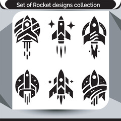 A Diverse Collection of Rocket Designs Showcasing Creative Concepts for Space Exploration and Technological Advancement in Black and White Style