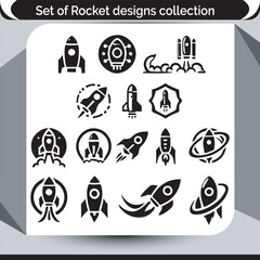 Diverse Rocket Designs Collection Black and White Illustration Rocket Silhouette Set Space Exploration