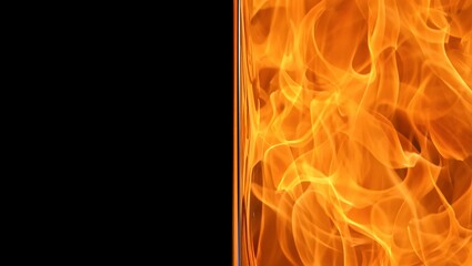 Fototapeta premium Abstract close up of vibrant orange flames with flowing patterns against a stark black background