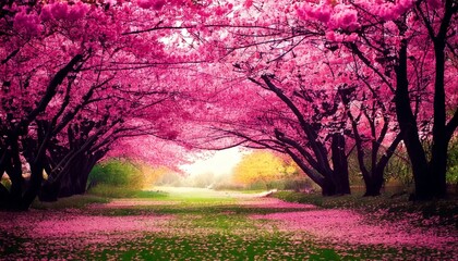 Dreamlike Cherry Blossom Forest Path