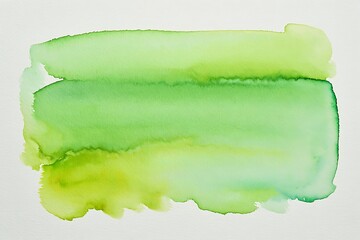 Abstract Strokes of Vibrant Green and Yellow Watercolor Wash Across a White Canvas
