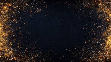 Fototapeta premium Festive golden glitter and bokeh frame on a deep navy blue background for celebrations