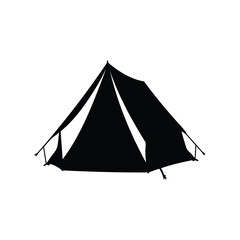 A stark black silhouette of a tent on a white background © hamiduls11arts
