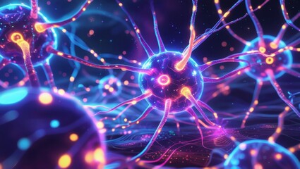 Artificial intelligence neural web with abstract lights and vivid energy flow