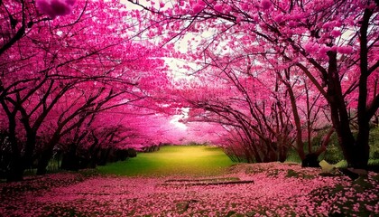 Obraz premium Dreamlike Cherry Blossom Forest Path