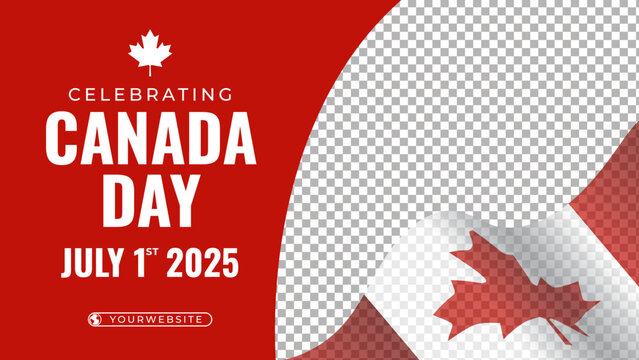 Canada Day horizontal banner template design. Editable vector design with place for the photo.