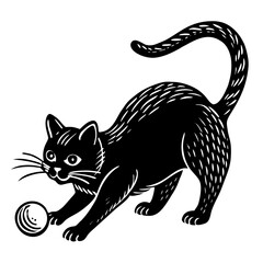 Playful Cat with Ball Silhouette Vector Illustration