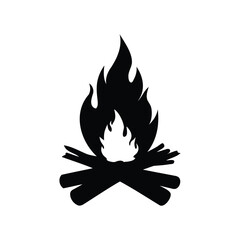 Simple black and white bonfire illustration against a plain white background