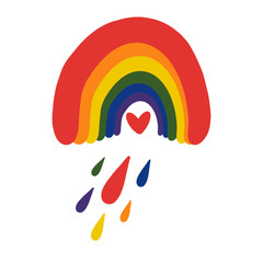 Rainbow Heart with Colorful Raindrops Illustration