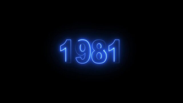 Glowing neon numeric text 1981 year countdown icon background 4k animation. cyan neon font alpha year. Neon year 1981 with alpha channel, Energy&nbsp;neon&nbsp;1981&nbsp;year.