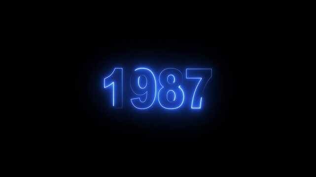 Glowing neon numeric text 1987 year countdown icon background 4k animation. cyan neon font alpha year. Neon year 1987 with alpha channel, Energy&nbsp;neon&nbsp;1987&nbsp;year.