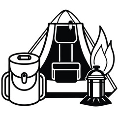 silhouette camping on white backgroun