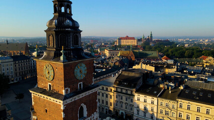 Obraz premium Drone view of European city tourism old town Krakow Poland