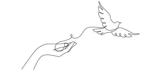 One continuous line drawing of dove of peace flying with olive twig.Pigeon icon. Vector illustration eps 10