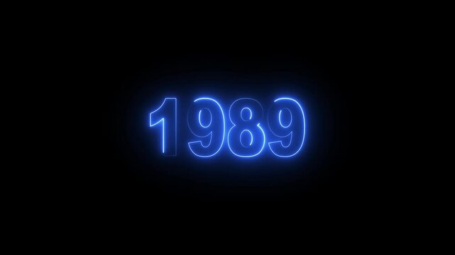 Glowing neon numeric text 1989 year countdown icon background 4k animation. cyan neon font alpha year. Neon year 1989 with alpha channel, Energy&nbsp;neon&nbsp;1989&nbsp;year.