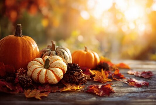 pumpkins and autumn leaves - Powered by Adobe