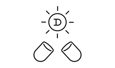 Vitamin D capsule outline icon isolated on transparent background flat vector illustration. EPS 10