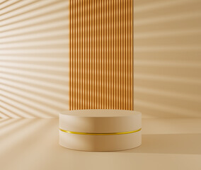 3D Podium with Gold Touch and wood background - 3D Illustration Render