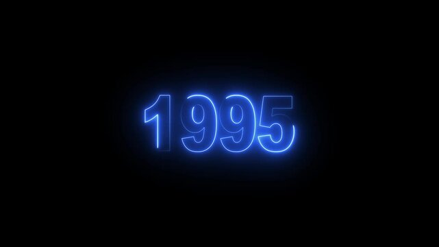 Glowing neon numeric text 1995 year countdown icon background 4k animation. cyan neon font alpha year. Neon year 1995 with alpha channel, Energy&nbsp;neon&nbsp;1995&nbsp;year.