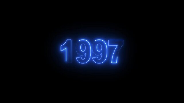 Glowing neon numeric text 1997 year countdown icon background 4k animation. cyan neon font alpha year. Neon year 1997 with alpha channel, Energy&nbsp;neon&nbsp;1997&nbsp;year.