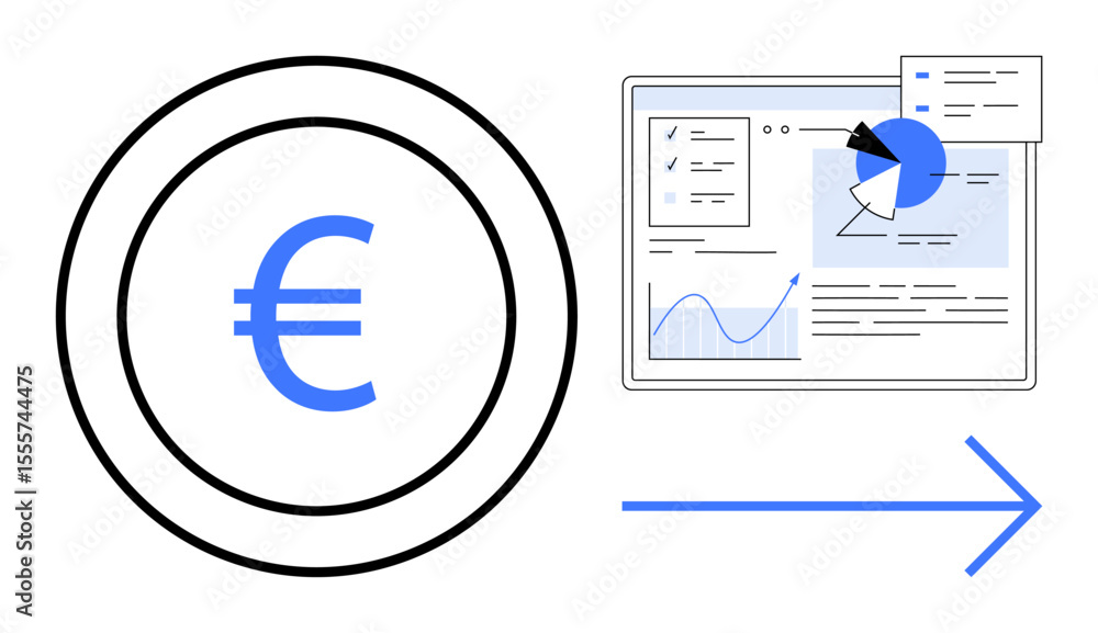 Poster euro currency symbol linked to a data analytics dashboard displaying graphs and charts. ideal for fi