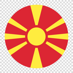 Flag of North Macedonia. North Macedonia circle flag logo icon computer vector illustration design. Transparent checkerboard background.