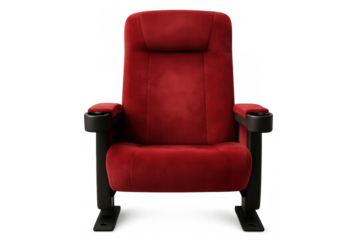 Comfortable red cinema or theater seat isolated on transparent background with clipping path included