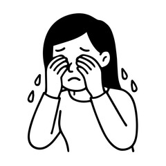 Simple Line Art Crying Woman Covering Face with Hands Illustration Graphic