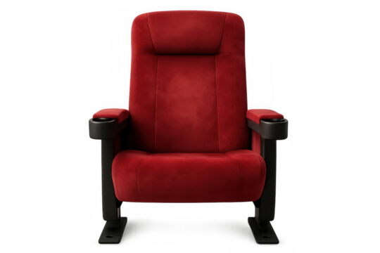 Comfortable red cinema or theater seat isolated on transparent background with clipping path included