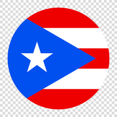 Flag of Puerto Rico. Puerto Rico circle flag logo icon computer vector illustration design. Transparent checkerboard background.