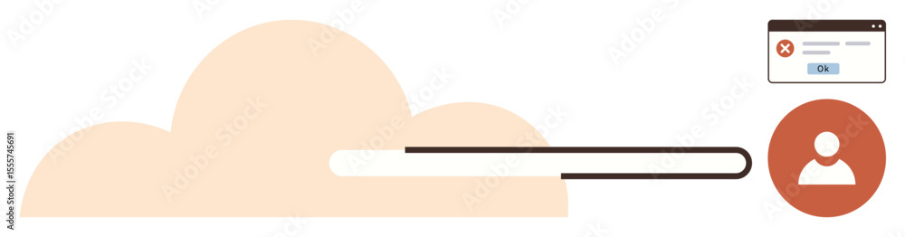 Poster cloud symbol with login bar, user profile icon, and access error message window. ideal for cybersecu