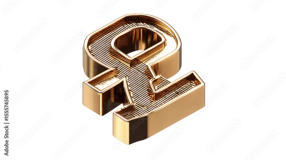Fototapete golden 3d rendering of currency sign isometric design rich shiny texture on transparent background