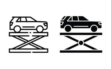 A minimalist black and white Silhouette design showing two identical scissor lift illustrations