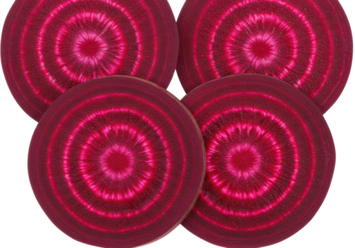 Isolated Sliced Beetroot Circles Showing Concentric Rings Pattern