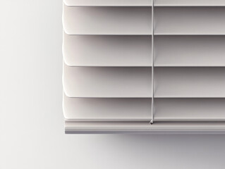 White window blinds close up with copy space. Classic interior design element for privacy and light control.